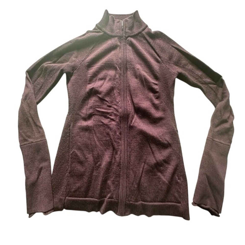 Lululemon Merino Wool Full Zip Sweater Jacket Maroon Burgundy Size 6